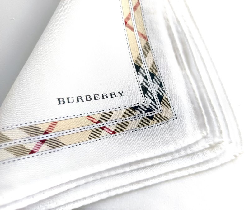 Burberry Vintage Handkerchief White Pocket Square Check 20 x 20 inches - 手帕 - 棉．麻 白色
