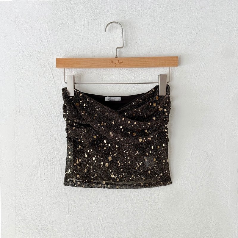 訂製系列-胸口抓摺平口上衣(金沙點點) - 背心/無袖上衣 - 其他材質 金色