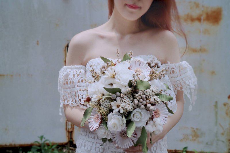 PJ小花園* |仙女捧花 新娘乾燥捧花 婚禮 婚紗 |客製 (圓形款) - 乾燥花/永生花 - 植物．花 多色
