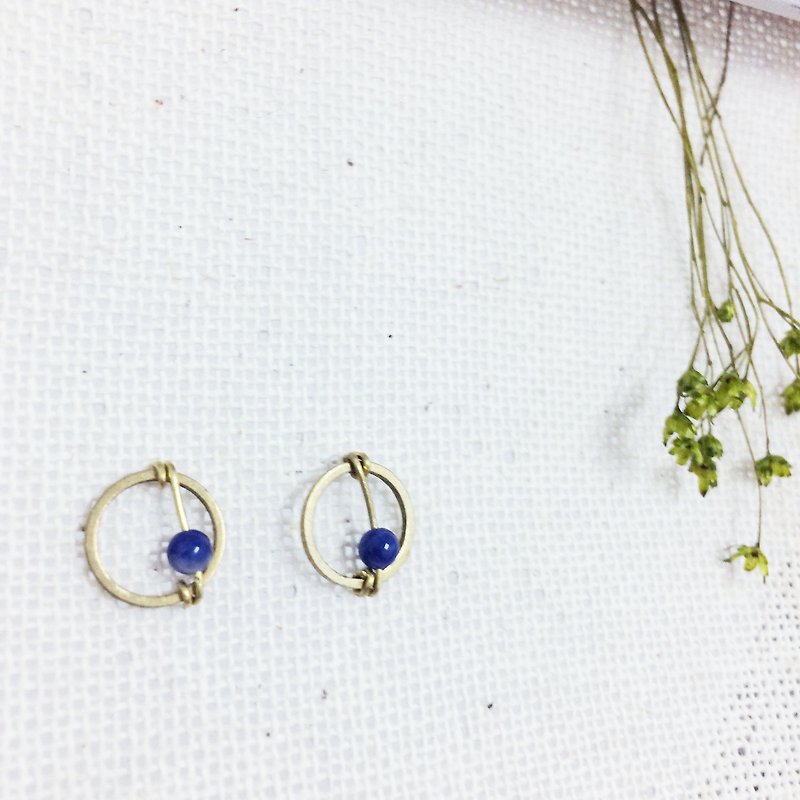 L natural stone forests groceries Bronze earrings luck Series - lapis lazuli ear hook l l Clip-On ear acupuncture - ต่างหู - เครื่องเพชรพลอย สีน้ำเงิน