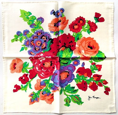 orangesodapanda Jim Thompson Vintage Handkerchief Floral 16 x 16 inches Silk
