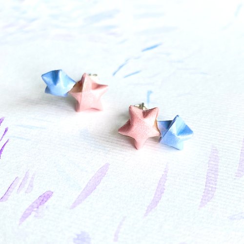 paper diamond® 特別版幸運星星Twins Star 925耳環 (粉紅+粉藍)