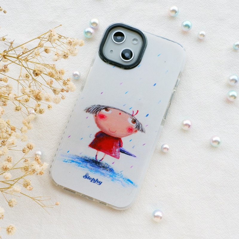 [Customized] Spring Rain Like Silk Double Layer Two Color Transparent iPhone 15 Case_Comes with Mobile Phone Tablecloth - เคส/ซองมือถือ - พลาสติก 