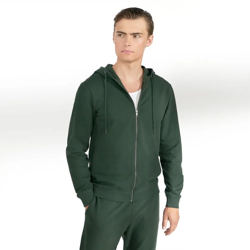 Nordic minimalism - Zip Hoodie classic zipper hooded jacket - forest green - เสื้อโค้ทผู้ชาย - ผ้าฝ้าย/ผ้าลินิน สีเขียว