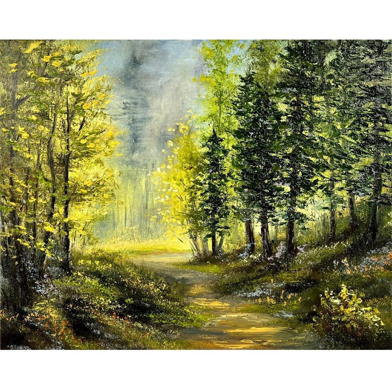 Forest Painting Original Landscape Art Trees Painting 40x50 cm/ 16 by 20 in - โปสเตอร์ - ผ้าฝ้าย/ผ้าลินิน หลากหลายสี