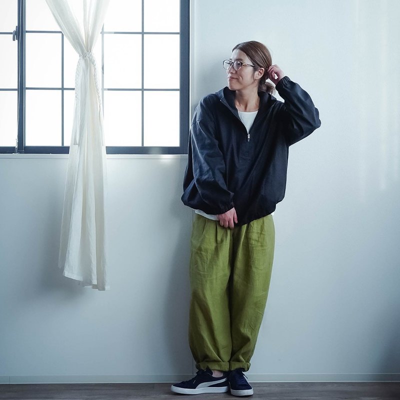 wafu【リネンソロテックス】自然と都会の融合 リネンアノラックパーカー ソロテックス / ブラック h053g-bck2 - 帽T/大學T - 棉．麻 黑色