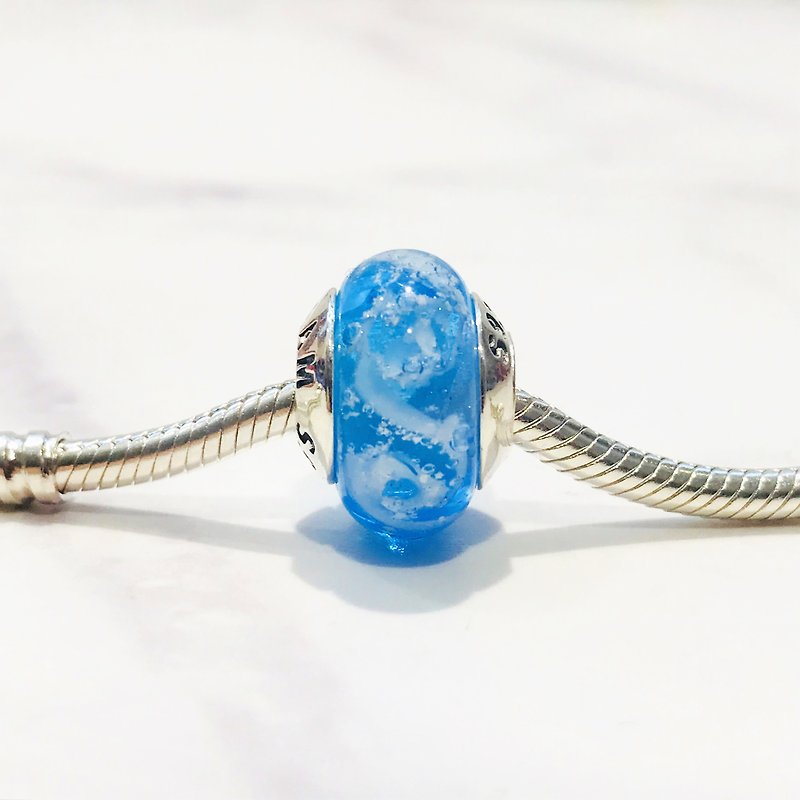 骨灰の珠- PANDORA/ T/各大串珠品牌皆可串*訂製骨灰琉璃珠-水藍 - 其他 - 玻璃 藍色