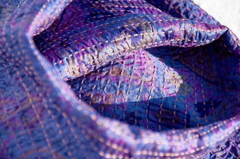 バレンタインデーギフトバースデーギフトマザーズデイギフト限定手縫いサリ生地スカーフ/刺繍スカーフ/シルク刺繍スカーフ/手縫いサリスカーフ/インディアンシルク刺繍スカーフ-紫のラベンダーの森の風の中をさまよう - スカーフ - シルク・絹 パープル