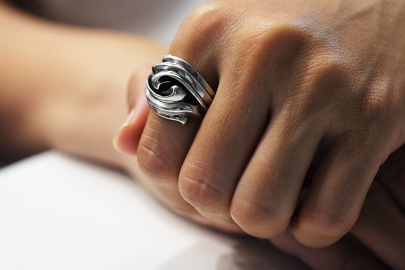 Ocean ripple streamline ring 925 sterling silver ring ring custom - แหวนทั่วไป - เงินแท้ สีเงิน