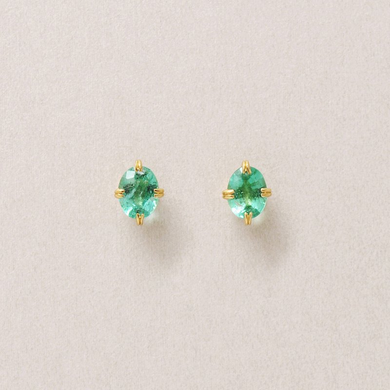 【Second Earrings】 18K 祖母綠橢圓形耳環 (黃金) - 耳環/耳夾/耳骨夾 - 貴金屬 