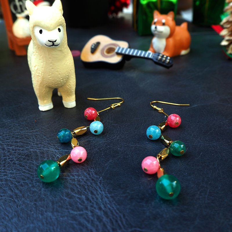 Colorful of X'mas Theme Natural stone handmade earrings 02 - 耳環/耳夾 - 石頭 多色