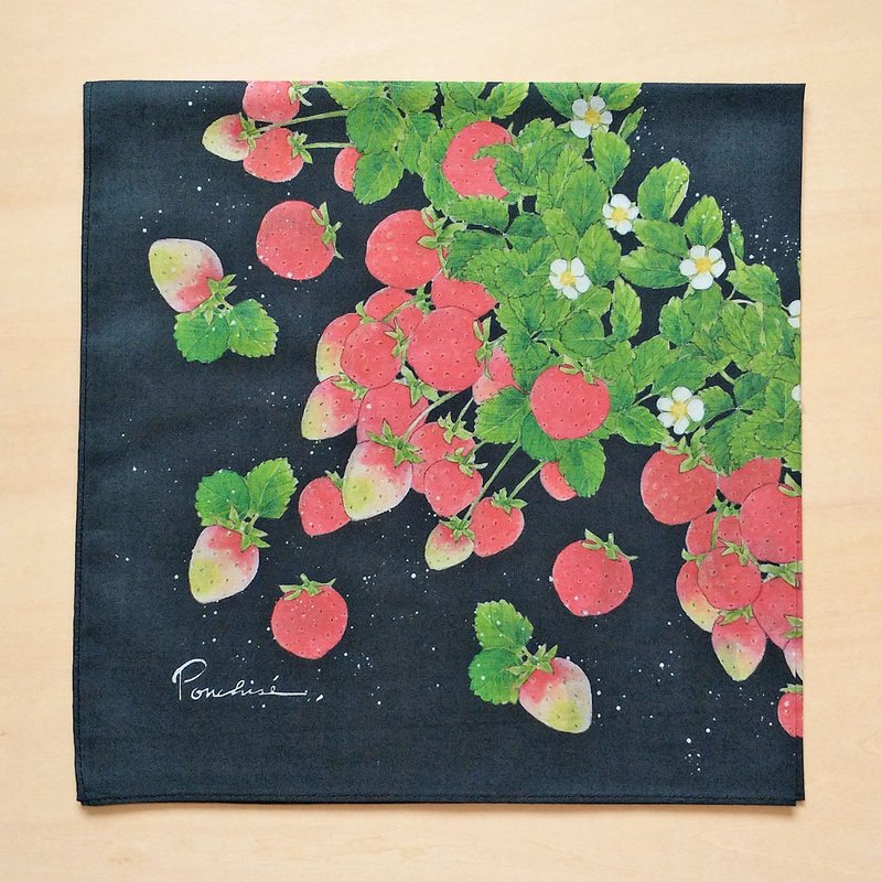 Strawberry handkerchief - cotton, slightly large - can also be used as a scarf - Handkerchiefs & Pocket Squares - Cotton & Hemp Red