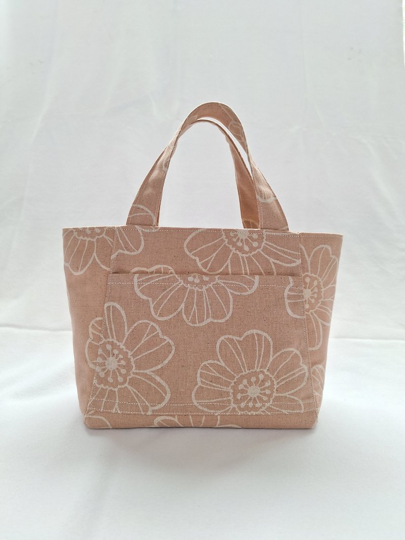 Japanese lotus root flower bag l Japanese cotton and canvas l Hand-sewn - กระเป๋าถือ - ผ้าฝ้าย/ผ้าลินิน 