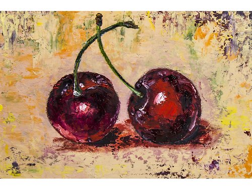 Nadya Ya Art Cherry Painting Kitchen Still Life Original Art Red Berry Original Oil Painting