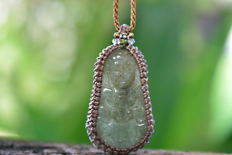 Hand Carved Jade Buddha Macrame Necklace 1216 - Necklaces - Jade Green