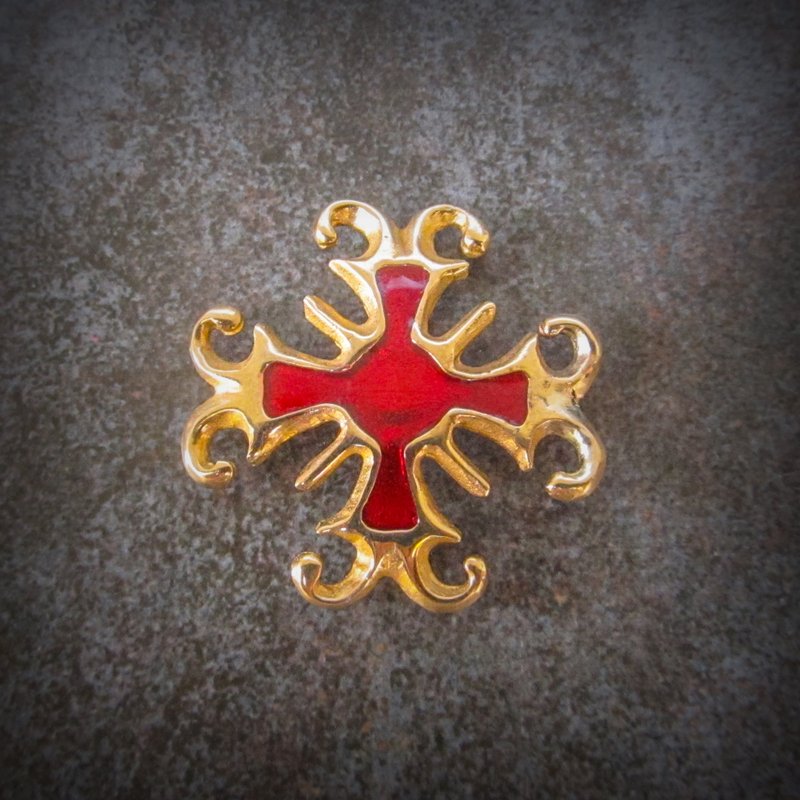 Red enamelled Cross necklace connector,octagonal cross of the knightly,CONNECTOR - งานโลหะ/เครื่องประดับ - ทองแดงทองเหลือง สีแดง