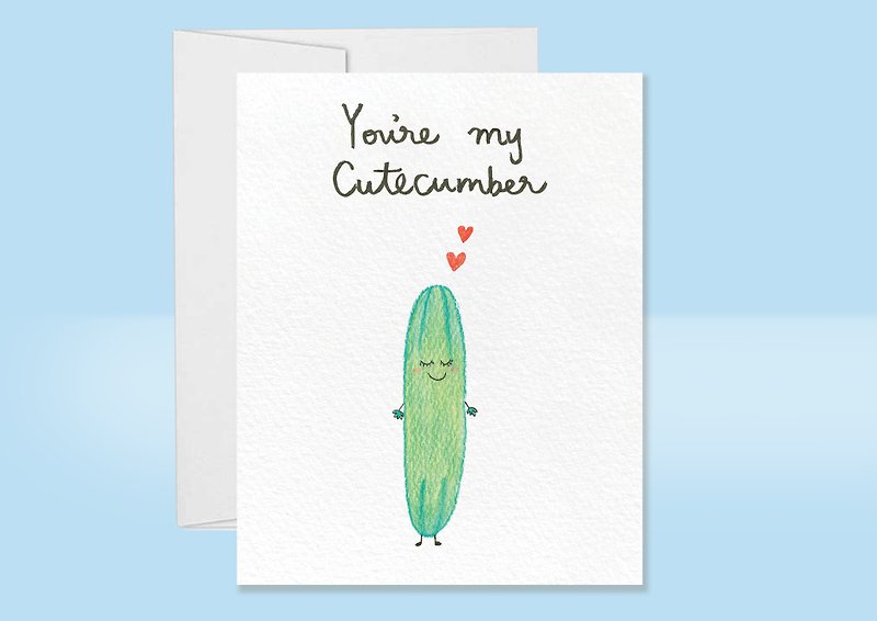 Punny Birthday Card, Youre My Cucumber Card, Cute Hand Painted Card - Cards & Postcards - Paper 