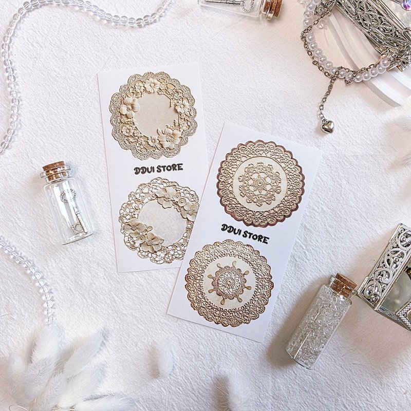 Vintage Brown Doily Flower Sticker - 貼紙 - 紙 卡其色