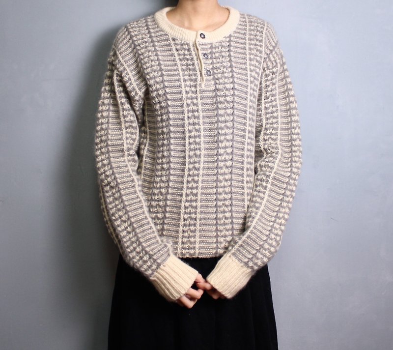 FOAK vintage Japanese gray beige thick knitted sweater - สเวตเตอร์ผู้ชาย - ขนแกะ 