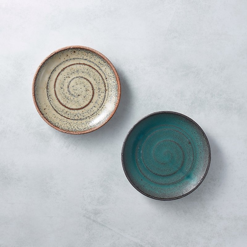 Japanese Mino-yaki-Dim Sum Small Plate-Two-Piece Set - Plates & Trays - Pottery Multicolor
