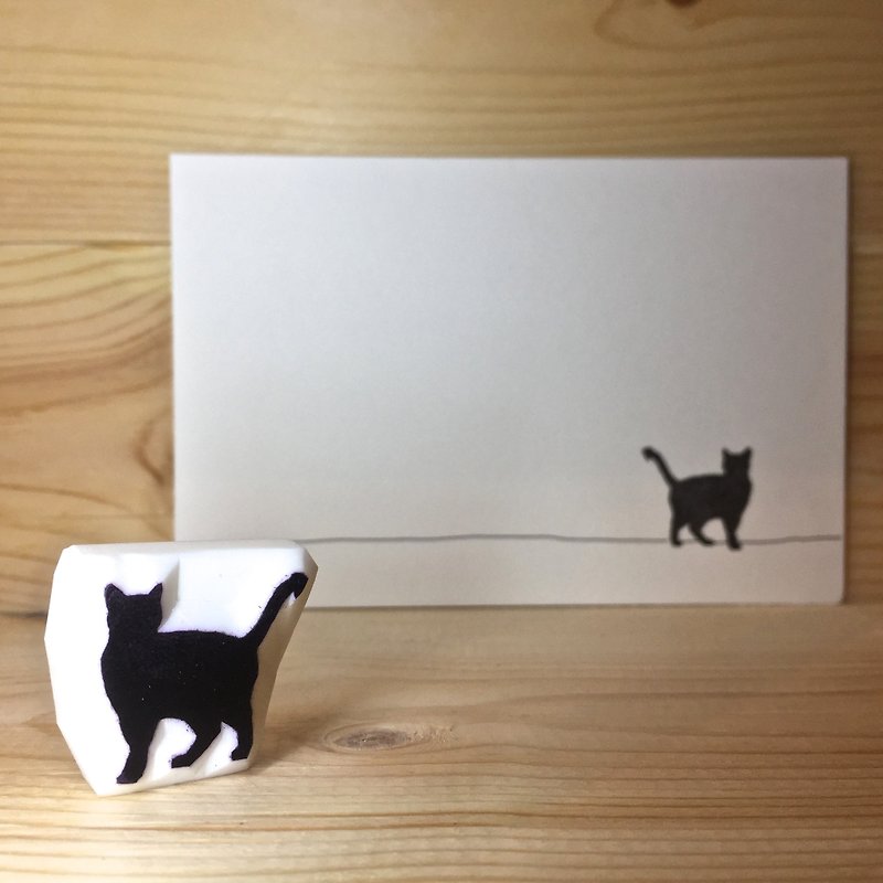 貓剪影(A款)印章連明信片 - 印章/印台 - 橡膠 白色