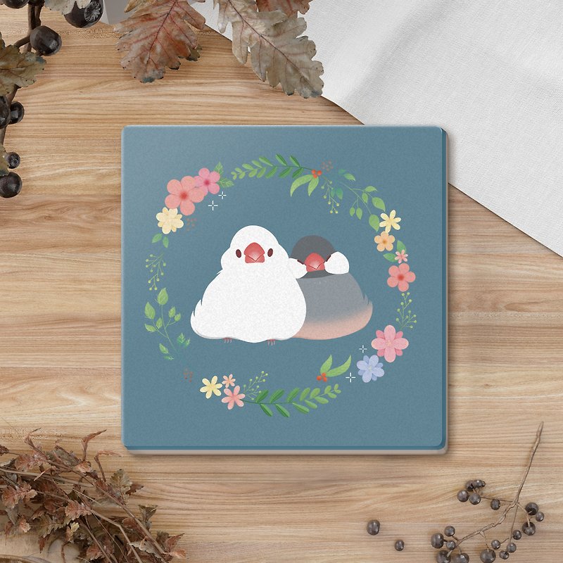 [Warm Tea Fumintori Original Design] Wreath Black and White Fumintori Square Coaster - Other Furniture - Pottery 