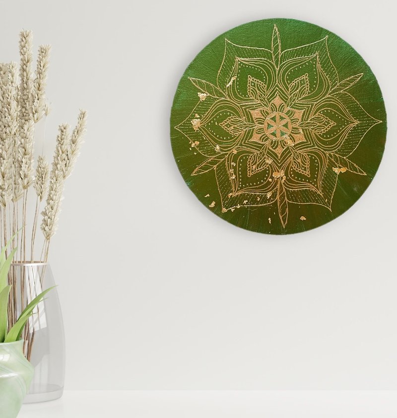 Golden mandala painting Seed of Life sacred symbol Spiritual home decor - Wall Décor - Acrylic Green
