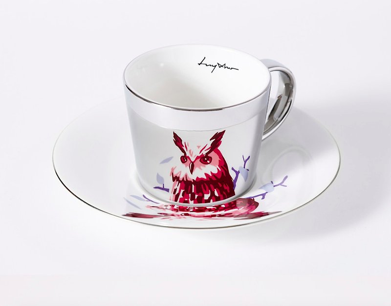 Luycho Mirror Cup & Saucer _ Owl - Pottery & Ceramics - Pottery Silver