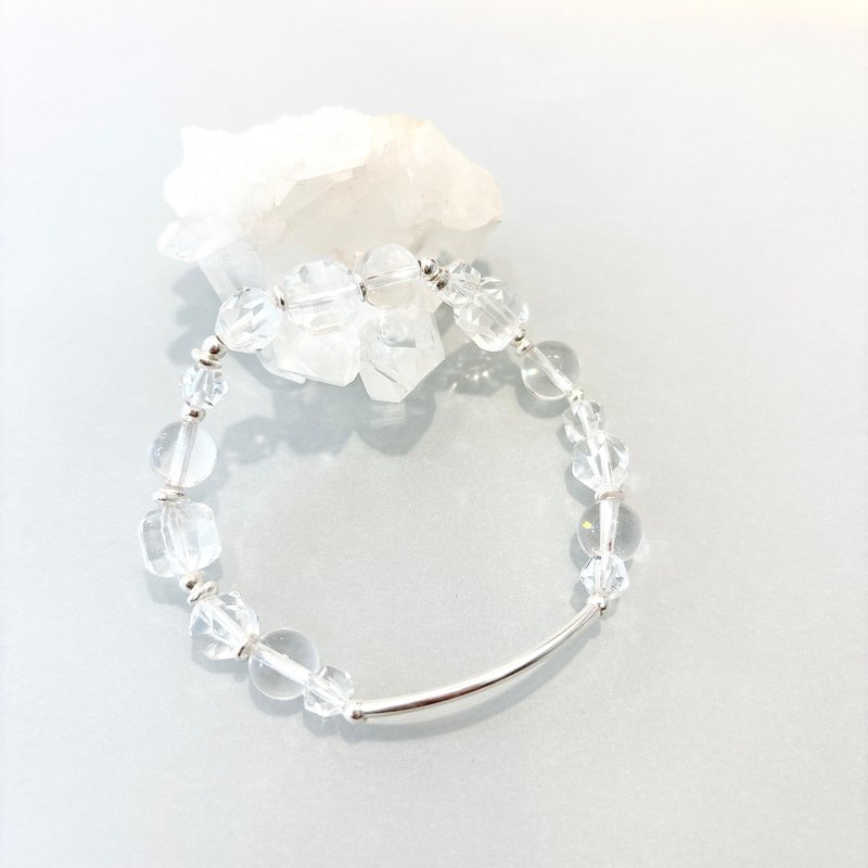 Ops Rock Crystal silver bracelet -白水晶/手工/純銀/彈性繩 - 手鍊/手環 - 銀 透明