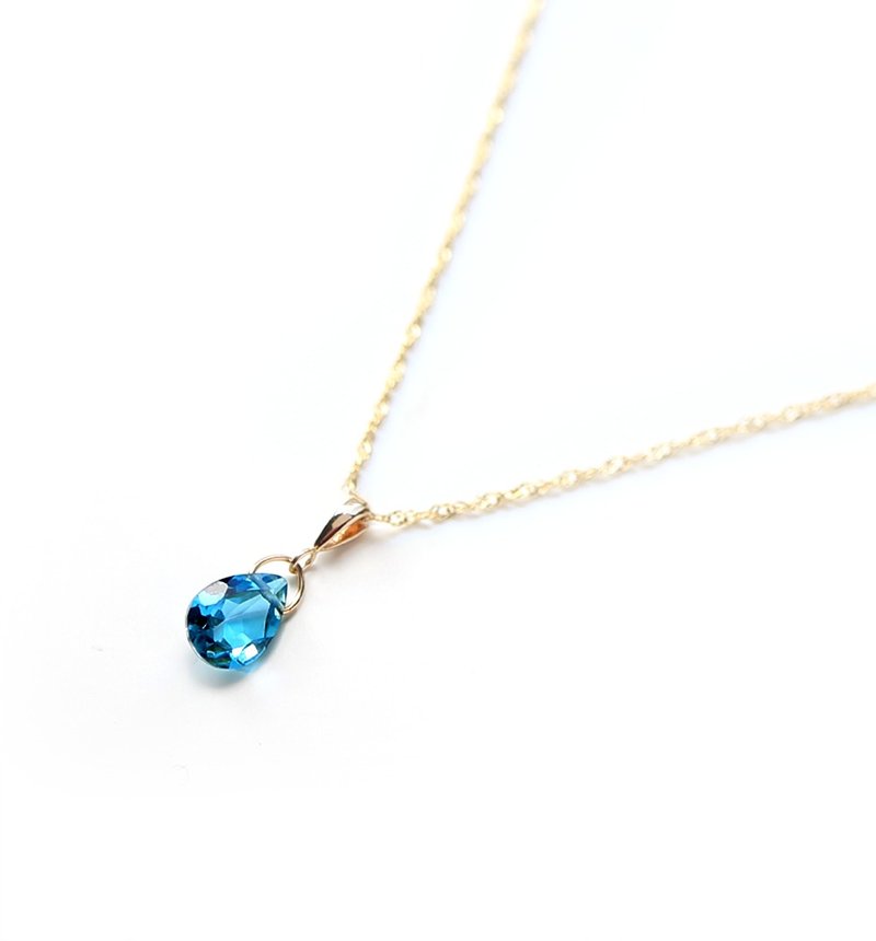 November Birthstone K10 Swiss Blue Topaz (Pear Shape) Necklace Charm ~BOURGEON~ (You can purchase a set of chains) - Necklaces - Gemstone Blue