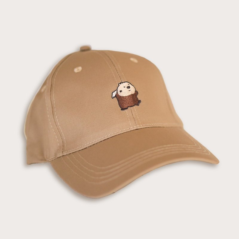 Embroidered Bronze button hat (pancake tea Brown) - Hats & Caps - Cotton & Hemp Brown