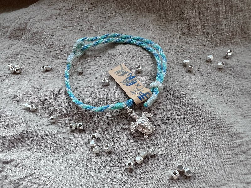 S925 Turtle Wax Thread Bracelet - สร้อยข้อมือ - เงินแท้ สีน้ำเงิน