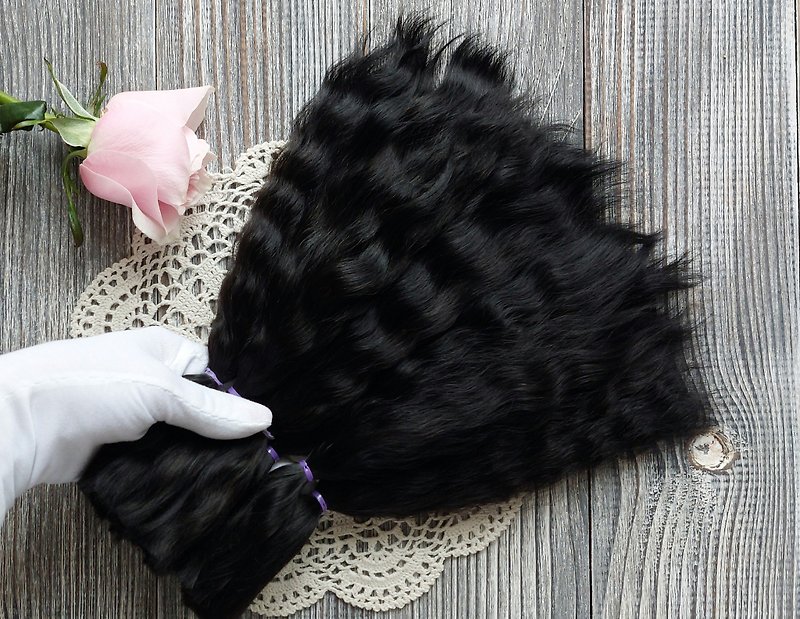 Mohair doll hair. Black color. Doll hair. Straight or curly to choose from. - Other - Other Materials Black