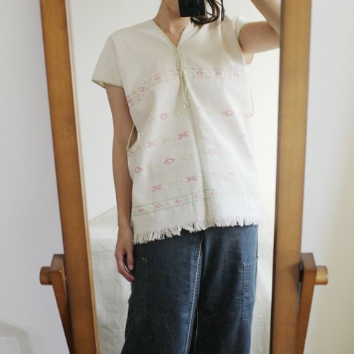 玉枝古著 Karen shirt 泰北山嶽民族克倫族手織布手工刺繡天然染織上衣