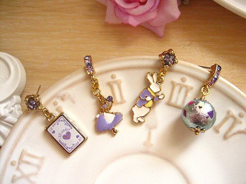 [Jolie baby] Alice Colorful Series - Dream purple pearl earrings Mr. Rabbit poker group - ต่างหู - โลหะ สีม่วง
