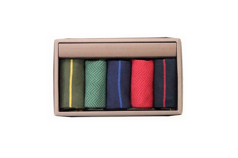 林果良品 雙色水手條紋襪禮盒 - 西裝襪/紳士襪 - 棉．麻 紅色