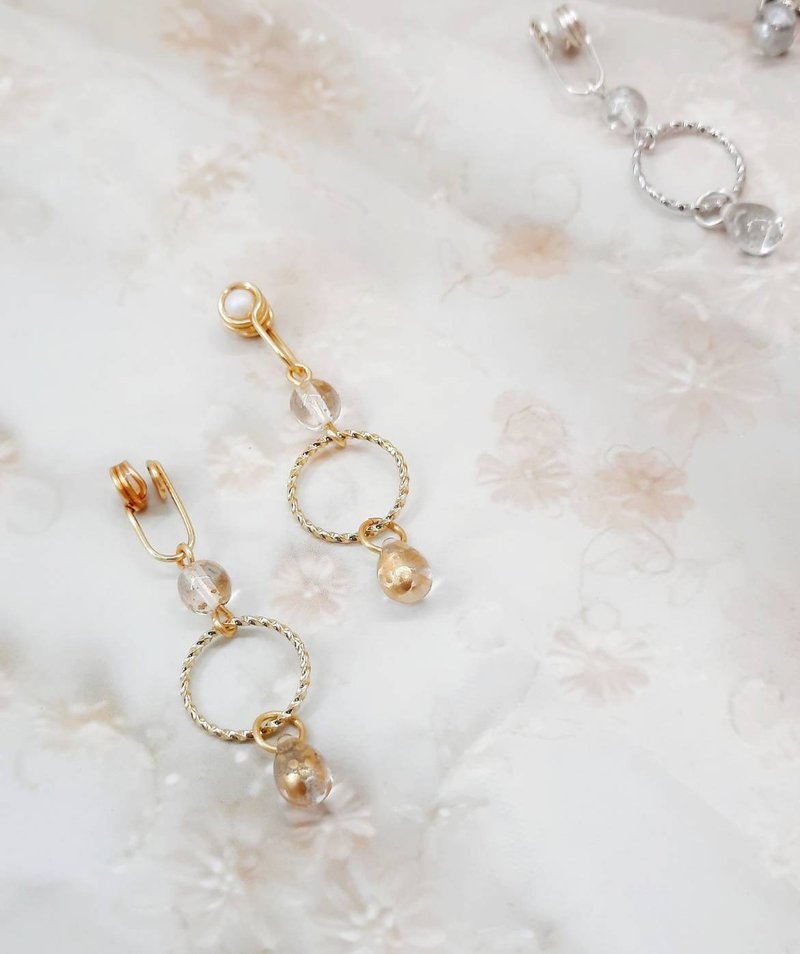 [Ice Dew] Versatile Series Gold Foil Water Drops/Artistic Bronze(Handmade Painless Clip-On/Ear Hooks) - ต่างหู - โลหะ หลากหลายสี