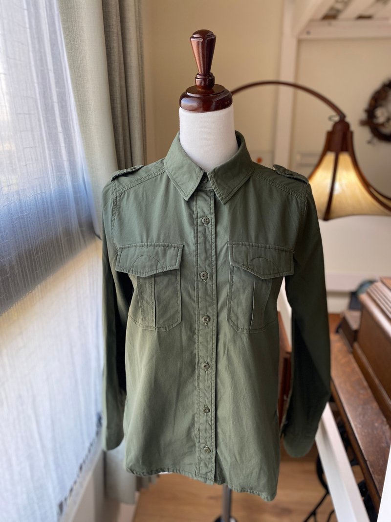 Japanese Army Green Lace Top - Women's Shirts - Cotton & Hemp Green