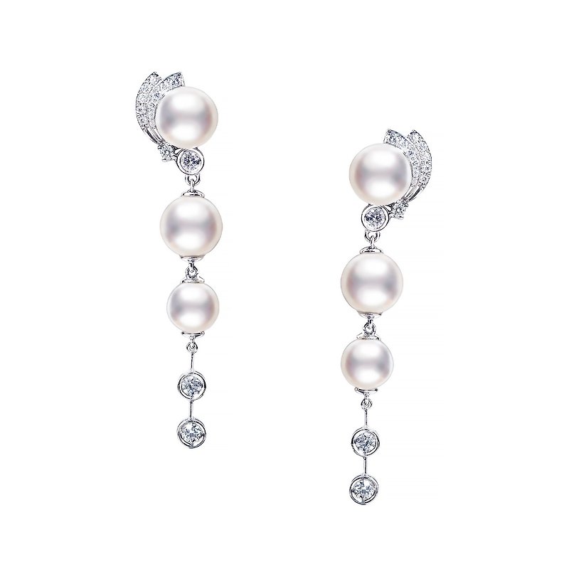 Vacances dans les île island vacation/Japanese Akoya pearls/18K earrings - Earrings & Clip-ons - Pearl White