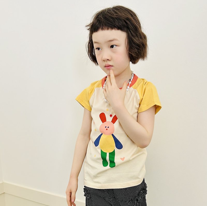 Colorful bunny cartoon cotton top/T-shirt T-shirt children's clothing - Tops & T-Shirts - Cotton & Hemp White