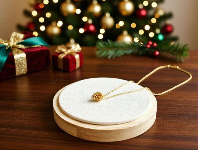 【精緻禮盒】松果項鍊-可水洗 18K注金  簡約 交換禮物 鎖骨鍊 - 項鍊 - 貴金屬 金色