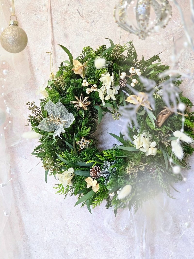 白雪混松聖誕花圈 永生花圈 - 乾燥花/永生花 - 植物．花 多色