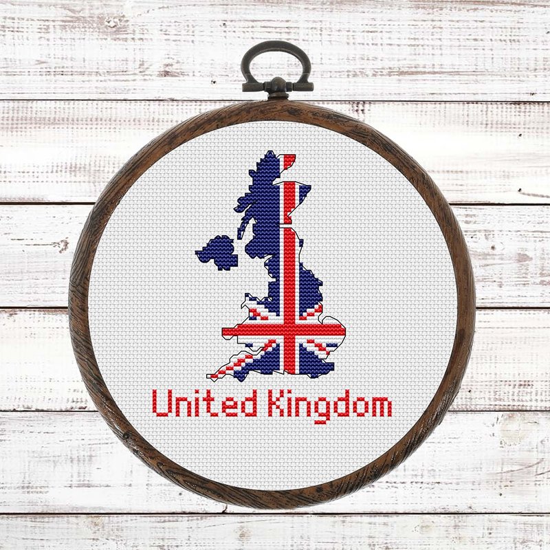 United Kingdom Map Cross Stitch pattern modern, Great Britain Flag Xstitch PDF - 手工藝教學/工具書 - 其他材質 