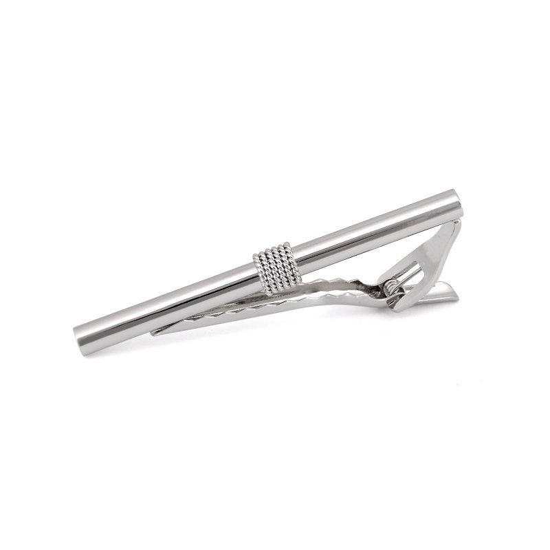 Silver Rod Shaped Tie Clip with Intricate Tying Rope Design 6.75cm - 領帶/領帶夾 - 鋁合金 銀色