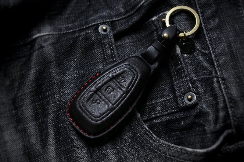 【現貨版】福特FORD MK3.5 ST STLine Focus 汽車鑰匙包鑰匙皮套 - 鑰匙圈/鎖匙扣 - 真皮 黑色