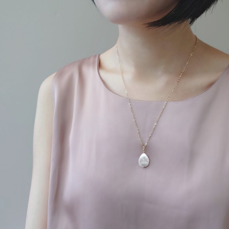 Baroque Freshwater Pearl Flat Teardrop 14Kgf Necklace | Custom Length - Long Necklaces - Pearl White