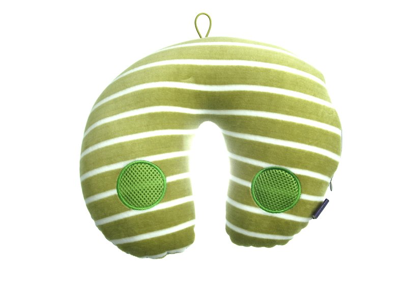 綠白橫間旅行頸枕 - 枕頭/咕𠱸 - 聚酯纖維 綠色