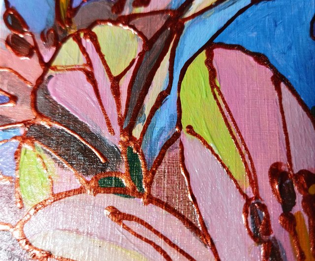 黄色いユリの花小さな油絵 - ショップ paintingsKateArt