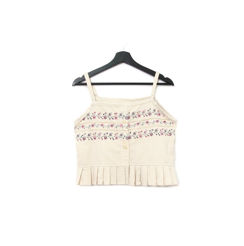 Back to Green-再製刺繡背心 花朵 彩繪藤蔓  sv-21/vintage vest - 背心/無袖上衣 - 棉．麻 