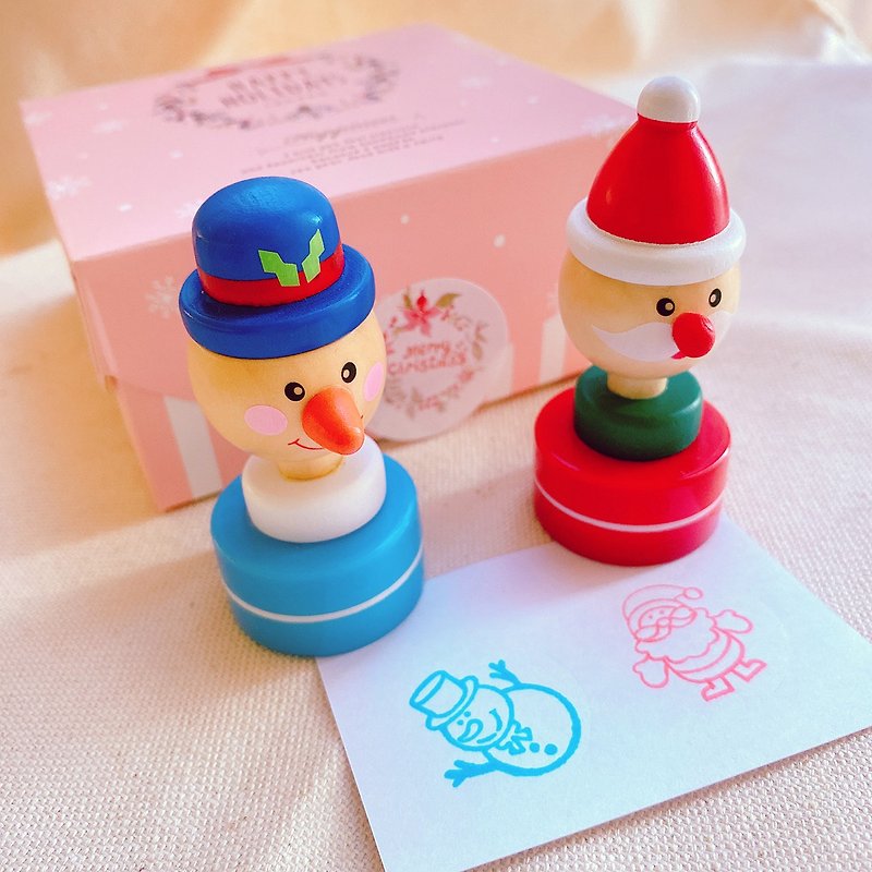 木製聖誕印章 聖誕老人 雪人 兩入組 - 印章/印台 - 木頭 